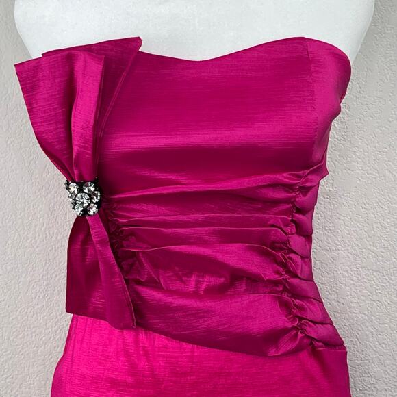 VTG Rory USA Fuchsia Pink Satin Strapless Bow Bodycon Party Mini Dress Junior XS - Picture 5 of 15